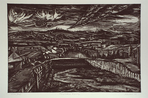 Artist: b'Faulkner, Jeff.' | Title: b'Templestowe evening' | Date: 1989 | Technique: b'etching and aquatint, printed in black ink, from one plate' Artist: b'Faulkner, Jeff.' | Title: b'Templestowe evening' | Date: 1989 | Technique: b'etching and aquatint, printed in black ink, from one plate'