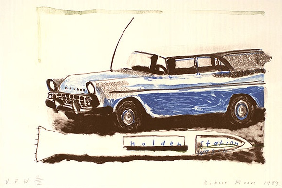 Artist: b'Moore, Robert.' | Title: b'Holden station wagon' | Date: 1989 | Technique: b'lithograph, printed in colour, from three stones' Artist: b'Moore, Robert.' | Title: b'Holden station wagon' | Date: 1989 | Technique: b'lithograph, printed in colour, from three stones'