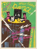 Artist: Mackay, Jan | Title: Xmas Festival Dance - at the Settlement. Mental as Anything and Jack of Hearts. | Date: 1977 | Technique: screenprint, printed in colour, from six stencils