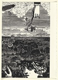 Title: bView of Geelong toward great, great grandmother Stinton's garden - Panel 3 | Date: 2007 | Technique: b'linocut, printed in black ink, from one block'