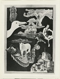 Artist: Brown, Mike. | Title: not titled [Collage of cut out fragments]. | Date: c.1979 | Technique: screenprint, printed in black ink, from one screen