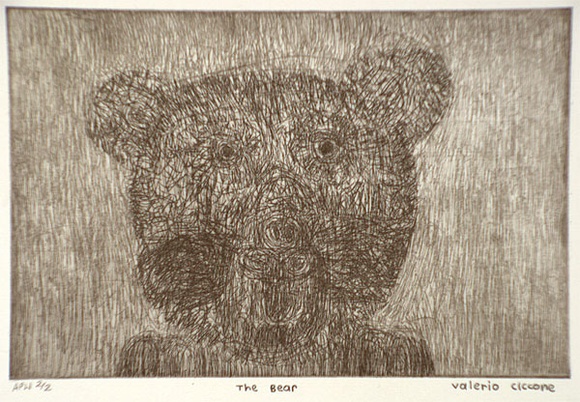Artist: b'Ciccone, Valerio.' | Title: b'The bear' | Date: 2000, February | Technique: b'etching, printed in black ink, from one plate' Artist: b'Ciccone, Valerio.' | Title: b'The bear' | Date: 2000, February | Technique: b'etching, printed in black ink, from one plate'
