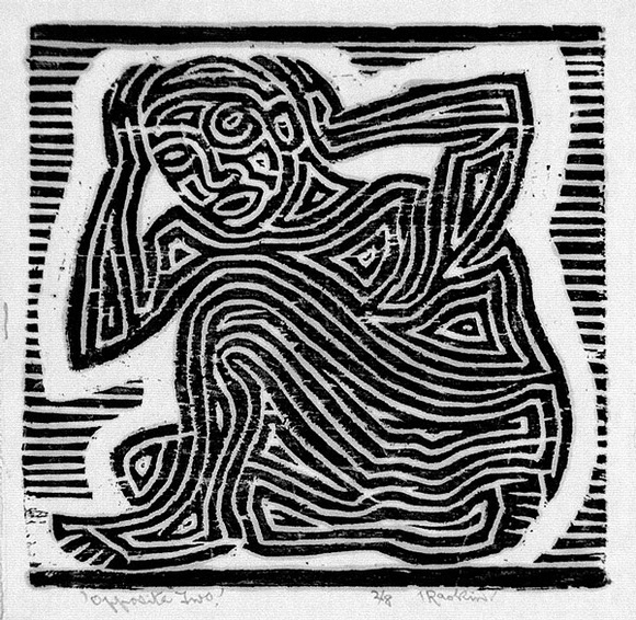 Artist: b'Hawkins, Weaver.' | Title: b'Opposite two' | Date: 1963 | Technique: b'woodcut, printed in black ink, from one block' | Copyright: b'The Estate of H.F Weaver Hawkins'