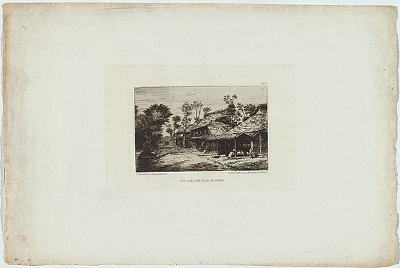 Artist: b'Montefiore, Eliezer Levi.' | Title: b'Rue dans une ville, au Japon' | Date: c.1872 | Technique: b'etching and aquatint, printed in warm black ink, from one copper plate' Artist: b'Montefiore, Eliezer Levi.' | Title: b'Rue dans une ville, au Japon' | Date: c.1872 | Technique: b'etching and aquatint, printed in warm black ink, from one copper plate'