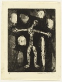 Artist: HANRAHAN, Barbara | Title: Crucified clown | Date: 1962 | Technique: drypoint, etching, printed in black ink, from one plate