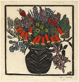 Artist: PRESTON, Margaret | Title: Christmas bells | Date: 1925 | Technique: woodcut, printed in black ink, from one block; hand-coloured | Copyright: © Margaret Preston. Licensed by VISCOPY, Australia