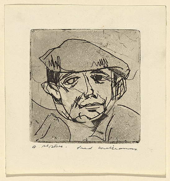 Artist: WILLIAMS, Fred | Title: Charles Blackman | Date: 1958 | Technique: etching, aquatint, engraving and flat biting, printed in black ink, from one copper plate | Copyright: © Fred Williams Estate Artist: WILLIAMS, Fred | Title: Charles Blackman | Date: 1958 | Technique: etching, aquatint, engraving and flat biting, printed in black ink, from one copper plate | Copyright: © Fred Williams Estate