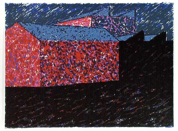 Artist: b'Martin, Mandy.' | Title: b'Factories I' | Date: 1982 | Technique: b'screenprint, printed in colour, from multiple stencils' | Copyright: b'\xc2\xa9 Mandy Martin. Licensed by VISCOPY, Australia'