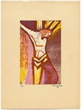 Artist: de Kesler, Thomas. | Title: not titled [Christ on the cross] | Date: about 1955 | Technique: linocut, printed in colour, from multiple blocks