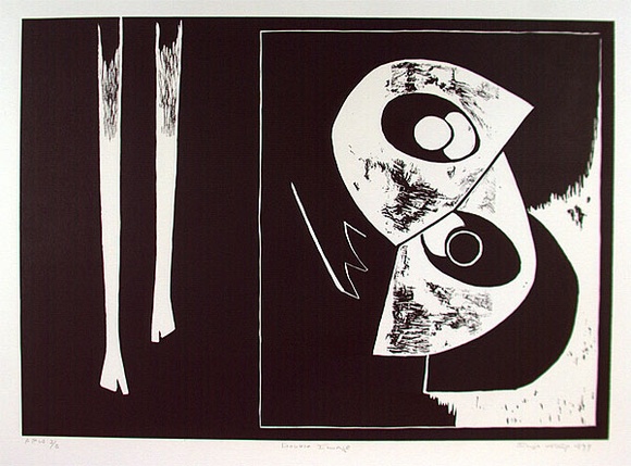 Artist: b'King, Inge.' | Title: b'Double image' | Date: 1999 | Technique: b'linocut, printed in black ink, from one block' Artist: b'King, Inge.' | Title: b'Double image' | Date: 1999 | Technique: b'linocut, printed in black ink, from one block'