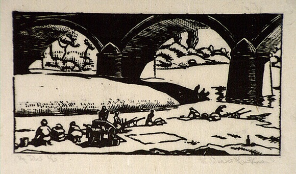 Artist: b'Hawkins, Weaver.' | Title: b'Up Tiker' | Date: c.1927 | Technique: b'woodcut, printed in black ink, from one block' | Copyright: b'The Estate of H.F Weaver Hawkins' Artist: b'Hawkins, Weaver.' | Title: b'Up Tiker' | Date: c.1927 | Technique: b'woodcut, printed in black ink, from one block' | Copyright: b'The Estate of H.F Weaver Hawkins'