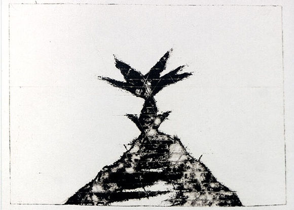 Artist: b'Roberts, Neil.' | Title: b'Eruptions 15' | Date: 1991 | Technique: b'pigment-transfer, printed in brown ink, from one bitumen paper plate' Artist: b'Roberts, Neil.' | Title: b'Eruptions 15' | Date: 1991 | Technique: b'pigment-transfer, printed in brown ink, from one bitumen paper plate'