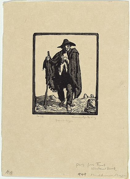 Artist: b'LINDSAY, Lionel' | Title: b'Spanish beggar' | Date: 1922 | Technique: b'wood-engraving, printed in black ink, from one block' | Copyright: b'Courtesy of the National Library of Australia' Artist: b'LINDSAY, Lionel' | Title: b'Spanish beggar' | Date: 1922 | Technique: b'wood-engraving, printed in black ink, from one block' | Copyright: b'Courtesy of the National Library of Australia'