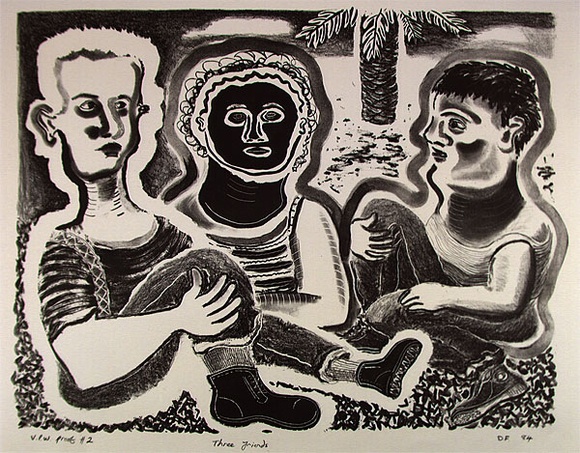 Artist: b'Francis, David.' | Title: b'Three friends' | Date: 1984 | Technique: b'lithograph, printed in black ink, from one stone' Artist: b'Francis, David.' | Title: b'Three friends' | Date: 1984 | Technique: b'lithograph, printed in black ink, from one stone'