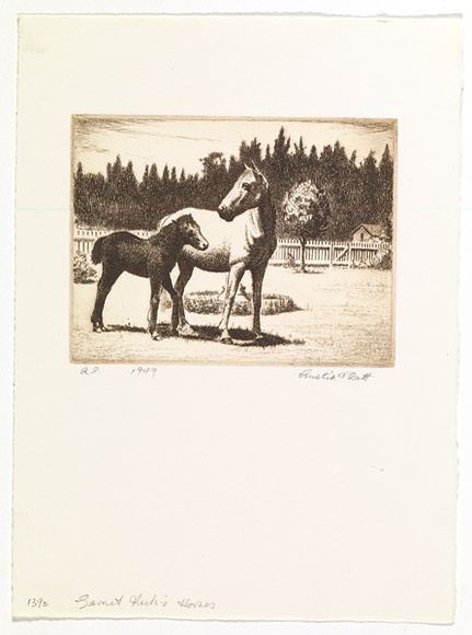 Artist: b'PLATT, Austin' | Title: b'Garnet Rocks horses' | Date: 1949 | Technique: b'etching, printed in black ink, from one plate' Artist: b'PLATT, Austin' | Title: b'Garnet Rocks horses' | Date: 1949 | Technique: b'etching, printed in black ink, from one plate'