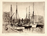 Artist: LINDSAY, Lionel | Title: The Little Pool, old and Customs House, River Yarra Melbourne | Date: 1914 | Technique: etching, printed in warm black ink with plate-tone, from one plate | Copyright: Courtesy of the National Library of Australia
