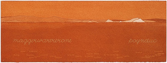 Artist: b'MADDOCK, Bea' | Title: b'Terra Spiritus...with a darker shade of pale' | Date: 1993-98 | Technique: b'stencil print, printed in hand-ground Launceston ochre from multiple hand-cut mylar stencils; letterpress text blind printed; hand-drawn script' Artist: b'MADDOCK, Bea' | Title: b'Terra Spiritus...with a darker shade of pale' | Date: 1993-98 | Technique: b'stencil print, printed in hand-ground Launceston ochre from multiple hand-cut mylar stencils; letterpress text blind printed; hand-drawn script'