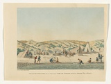 Title: bNouvelle-Hollande, Baie des Chiens marins. Camp de l'Uranie, sur la Presqu'\xc3\xaele P\xc3\xa9ron. [New Holland, Shark Bay. Camp of the Uranie on the Peron Peninsula.] | Date: 1825 | Technique: b'engraving, printed in black ink, from one copper plate; hand-coloured'