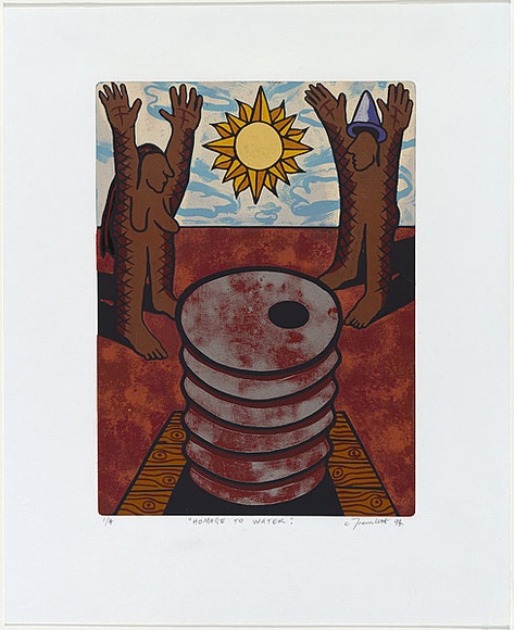 Artist: b'Tremlett, Clayton.' | Title: b'Homage to water' | Date: 1994 | Technique: b'linocut, printed in colour, from multiple blocks'