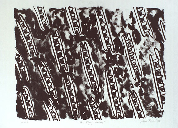 Artist: b'Bowen, Dean.' | Title: b'The flying ladders' | Date: 1988 | Technique: b'lithograph, printed in black ink, from one stone' Artist: b'Bowen, Dean.' | Title: b'The flying ladders' | Date: 1988 | Technique: b'lithograph, printed in black ink, from one stone'