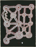 Artist: Tjungurrayi, Charlie Tararu. | Title: Bandicoot ancestors fighting over fire at Taltaltanya. | Date: 1981 | Technique: screenprint, printed in colour, from multiple stencils | Copyright: © Charlie Tjungarrayi, Licensed by VISCOPY, Australia