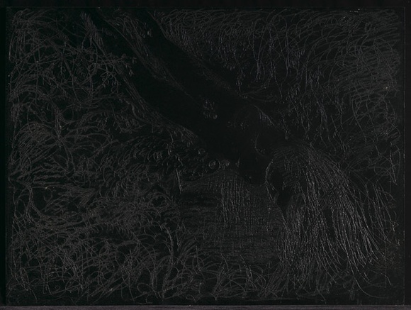 Artist: b'BOYD, Arthur' | Title: b'Plate 76: Diving nude and frog over a dark pond.' | Date: 1962-63 | Technique: b'etched plate' | Copyright: b'This work appears on screen courtesy of Bundanon Trust' Artist: b'BOYD, Arthur' | Title: b'Plate 76: Diving nude and frog over a dark pond.' | Date: 1962-63 | Technique: b'etched plate' | Copyright: b'This work appears on screen courtesy of Bundanon Trust'