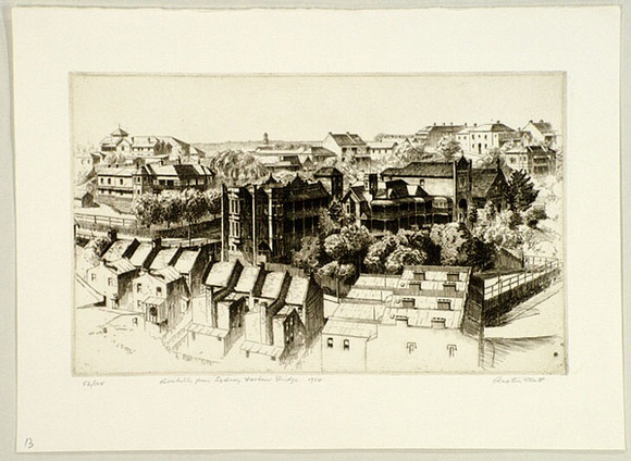 Artist: b'PLATT, Austin' | Title: b'Kirribilli from Sydney Harbour Bridge' | Date: 1934 | Technique: b'etching, printed in black ink, from one plate' Artist: b'PLATT, Austin' | Title: b'Kirribilli from Sydney Harbour Bridge' | Date: 1934 | Technique: b'etching, printed in black ink, from one plate'
