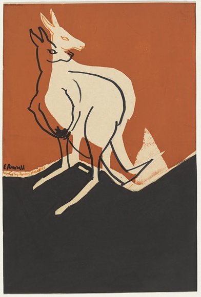 Artist: b'Russell, Elsa.' | Title: b'(Kangaroo)' | Date: c.1985 | Technique: b'screenprint, printed in colour, from two stencils; hand-coloured' Artist: b'Russell, Elsa.' | Title: b'(Kangaroo)' | Date: c.1985 | Technique: b'screenprint, printed in colour, from two stencils; hand-coloured'