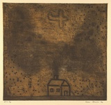Artist: Bowen, Dean. | Title: (Small house) | Date: 1992 | Technique: etching, printed in ochre and black ink, from two plates