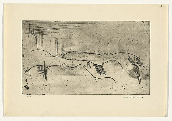 Artist: b'WILLIAMS, Fred' | Title: b'Mountain landscape. Number 2' | Date: 1965-66 | Technique: b'etching, engraving, rough biting and mezzotint rocker, printed in black ink, from one copper plate' | Copyright: b'\xc2\xa9 Fred Williams Estate' Artist: b'WILLIAMS, Fred' | Title: b'Mountain landscape. Number 2' | Date: 1965-66 | Technique: b'etching, engraving, rough biting and mezzotint rocker, printed in black ink, from one copper plate' | Copyright: b'\xc2\xa9 Fred Williams Estate'