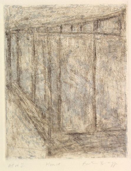 Artist: b'Bragge, Anita.' | Title: b'House' | Date: 1998, December | Technique: b'etching, sugarlif and aquatint, printed in colour, from two plates' Artist: b'Bragge, Anita.' | Title: b'House' | Date: 1998, December | Technique: b'etching, sugarlif and aquatint, printed in colour, from two plates'