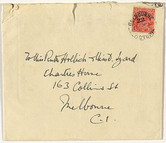 Artist: b'Traill, Jessie.' | Title: b'Possum time (hand-made envelope).' | Date: 1930 | Technique: b'etching, printed in brown ink, with plate-tone, from one plate' Artist: b'Traill, Jessie.' | Title: b'Possum time (hand-made envelope).' | Date: 1930 | Technique: b'etching, printed in brown ink, with plate-tone, from one plate'