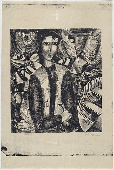 Artist: b'Adams, Tate.' | Title: b'Fisherman.' | Date: c.1955 | Technique: b'lithograph, printed in black ink, from one zinc plate' Artist: b'Adams, Tate.' | Title: b'Fisherman.' | Date: c.1955 | Technique: b'lithograph, printed in black ink, from one zinc plate'