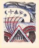 Artist: Matchitt, Para. | Title: Fishing kites I | Date: 1988 | Technique: lithograph, printed in colour, from three plates