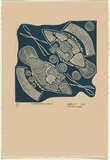 Artist: O'BRIEN, Richard | Title: Barramundi hunting | Date: 1996 | Technique: linocut, printed in dark blue ink, from one block