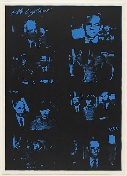 Artist: b'WORSTEAD, Paul' | Title: b'Hello chief! Max!.' | Date: 1978 | Technique: b'screenprint, printed in colour, from two stencils' | Copyright: b'This work appears on screen courtesy of the artist' Artist: b'WORSTEAD, Paul' | Title: b'Hello chief! Max!.' | Date: 1978 | Technique: b'screenprint, printed in colour, from two stencils' | Copyright: b'This work appears on screen courtesy of the artist'