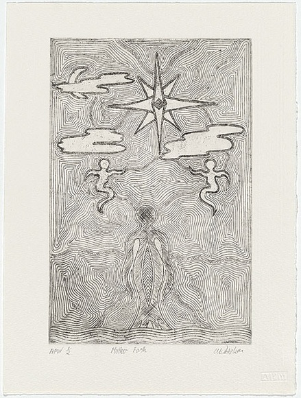 Artist: b'Nicholson, Mandy.' | Title: b'Mother earth' | Date: 2000, June | Technique: b'etching, printed in black ink, from one plate' | Copyright: b'\xc2\xa9 Mandy Nicholson. Licensed by VISCOPY, Australia.' Artist: b'Nicholson, Mandy.' | Title: b'Mother earth' | Date: 2000, June | Technique: b'etching, printed in black ink, from one plate' | Copyright: b'\xc2\xa9 Mandy Nicholson. Licensed by VISCOPY, Australia.'