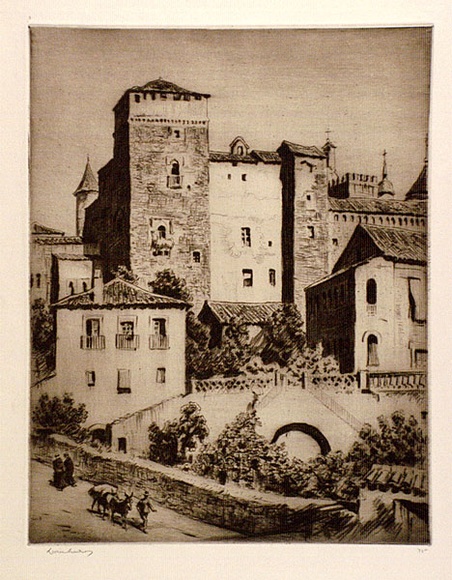 Artist: b'LINDSAY, Lionel' | Title: b'The monastery, Guadalupe' | Date: 1927 | Technique: b'drypoint printed in brown ink with plate-tone, from one plate' | Copyright: b'Courtesy of the National Library of Australia' Artist: b'LINDSAY, Lionel' | Title: b'The monastery, Guadalupe' | Date: 1927 | Technique: b'drypoint printed in brown ink with plate-tone, from one plate' | Copyright: b'Courtesy of the National Library of Australia'