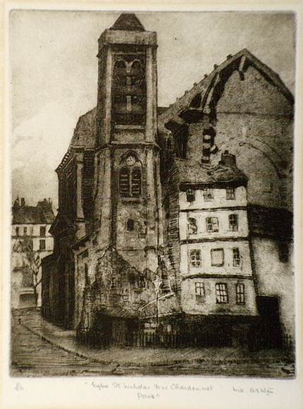 Artist: b'Ashton, Will.' | Title: b'Eglise St. Nicholas Du Chardonnet, Paris.' | Date: 1925 | Technique: b'etching and sandpaper-ground, printed in black ink, from one plate' Artist: b'Ashton, Will.' | Title: b'Eglise St. Nicholas Du Chardonnet, Paris.' | Date: 1925 | Technique: b'etching and sandpaper-ground, printed in black ink, from one plate'
