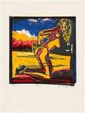 Artist: MacFarlane, Stewart. | Title: Restless | Date: 1990 | Technique: linocut, printed in colour, from five blocks