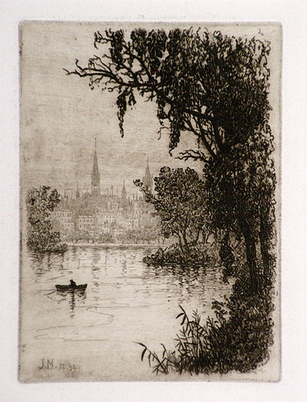 Artist: b'Mather, John.' | Title: bBrander's ferry | Date: 1894 | Technique: b'etching, printed in brown ink with plate-tone, from one plate' Artist: b'Mather, John.' | Title: bBrander's ferry | Date: 1894 | Technique: b'etching, printed in brown ink with plate-tone, from one plate'