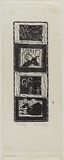 Artist: WALKER, Murray | Title: Four vignettes of goats and dogs. | Date: 1964 | Technique: woodcut, printed in black ink, from one block