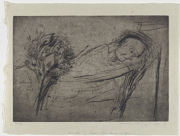 Artist: b'MACQUEEN, Mary' | Title: b'Death of the Rev. Malcolm Macqueen' | Date: 1964 | Technique: b'drypoint, printed in black ink with plate-tone, from one plate' | Copyright: b'Courtesy Paulette Calhoun, for the estate of Mary Macqueen'
