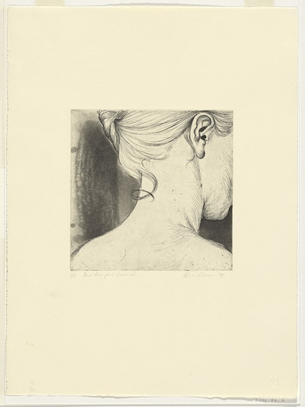 Artist: b'Headlam, Kristin.' | Title: b'But the girl frowned.' | Date: 1998 | Technique: b'etching and aquatint, printed in black ink, from one plate' | Copyright: b'\xc2\xa9 Kristin Headlam, Licensed by VISCOPY, Australia' Artist: b'Headlam, Kristin.' | Title: b'But the girl frowned.' | Date: 1998 | Technique: b'etching and aquatint, printed in black ink, from one plate' | Copyright: b'\xc2\xa9 Kristin Headlam, Licensed by VISCOPY, Australia'