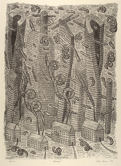 Artist: b'Bowen, Dean.' | Title: b'Metropolis' | Date: 1988 | Technique: b'lithograph, printed in black ink, from one stone' Artist: b'Bowen, Dean.' | Title: b'Metropolis' | Date: 1988 | Technique: b'lithograph, printed in black ink, from one stone'