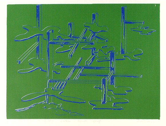 Artist: b'COLEING, Tony' | Title: bDrawing for 'to do with blue' sculpture II (2). | Date: 1975 | Technique: b'screenprint, printed in colour, from multiple stencils' Artist: b'COLEING, Tony' | Title: bDrawing for 'to do with blue' sculpture II (2). | Date: 1975 | Technique: b'screenprint, printed in colour, from multiple stencils'