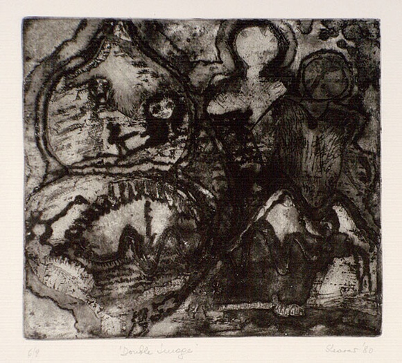 Artist: b'Shearer, Mitzi.' | Title: b'Double image' | Date: 1980 | Technique: b'etching, printed in black ink, from one  plate'