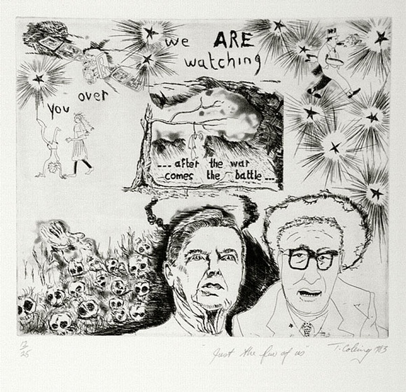 Artist: b'COLEING, Tony' | Title: b'Just the few of us.' | Date: 1983 | Technique: b'hardground etching and aquatint, printed in black ink, from one plate' Artist: b'COLEING, Tony' | Title: b'Just the few of us.' | Date: 1983 | Technique: b'hardground etching and aquatint, printed in black ink, from one plate'