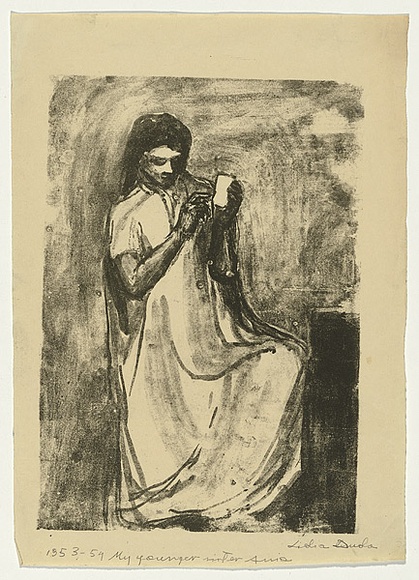 Artist: b'Groblicka, Lidia.' | Title: b'My younger sister Ania' | Date: 1953-54 | Technique: b'lithograph, printed in black ink, from one stone' Artist: b'Groblicka, Lidia.' | Title: b'My younger sister Ania' | Date: 1953-54 | Technique: b'lithograph, printed in black ink, from one stone'