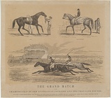 Artist: Mason, Walter George. | Title: The grand match for the championship of the Australian colonies and two thousand pounds. | Date: 1857 | Technique: wood engraving, printed in colour, from two blocks (black image and tint block)